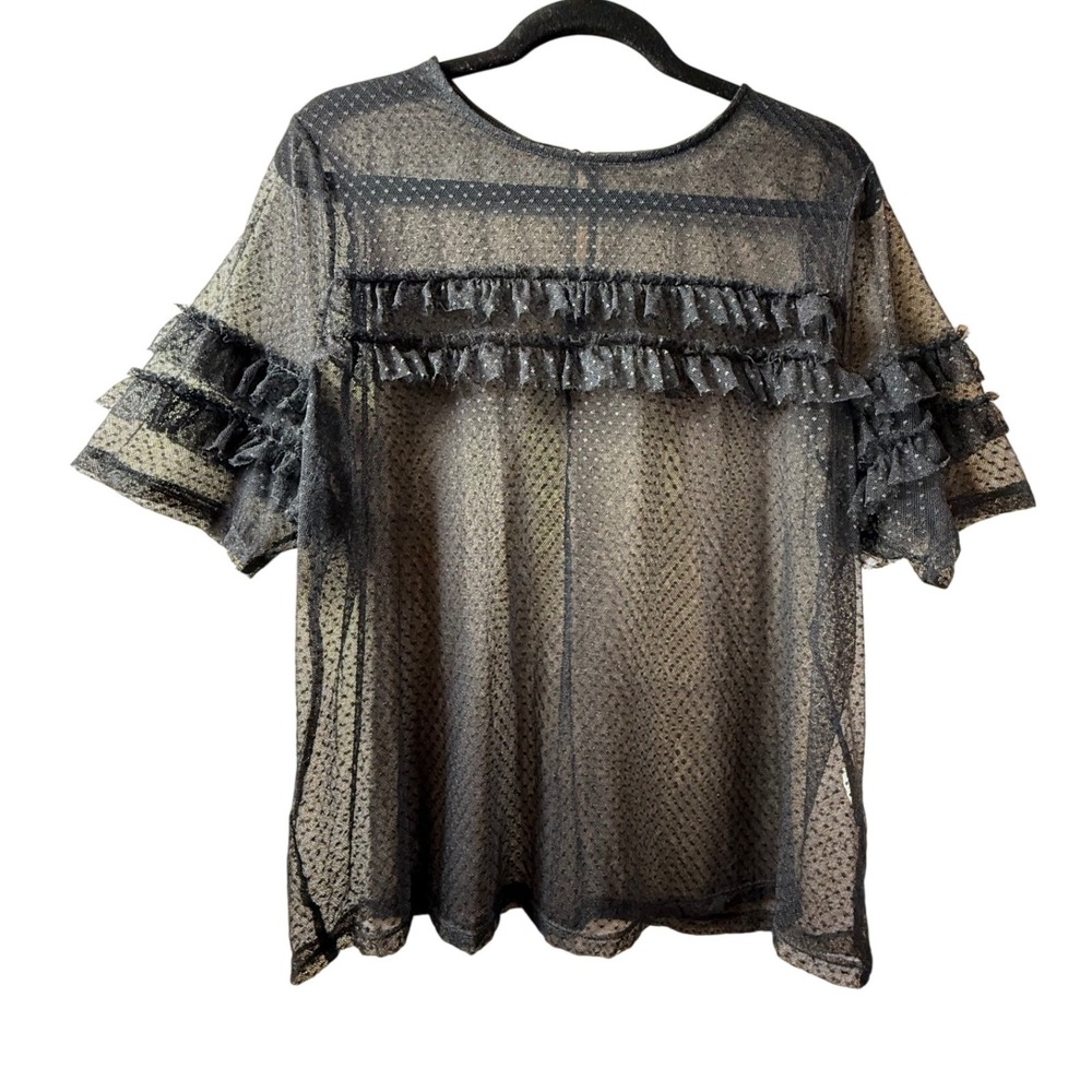 Sheer Black Polka Dot‎ Ruffled Tunic Top XL Whimsygoth Festival